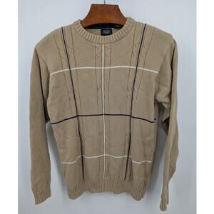 VTG Haggar 100% Cotton Sweater XL Tan Crewneck Long Sleeve Knit Ribbed Neck